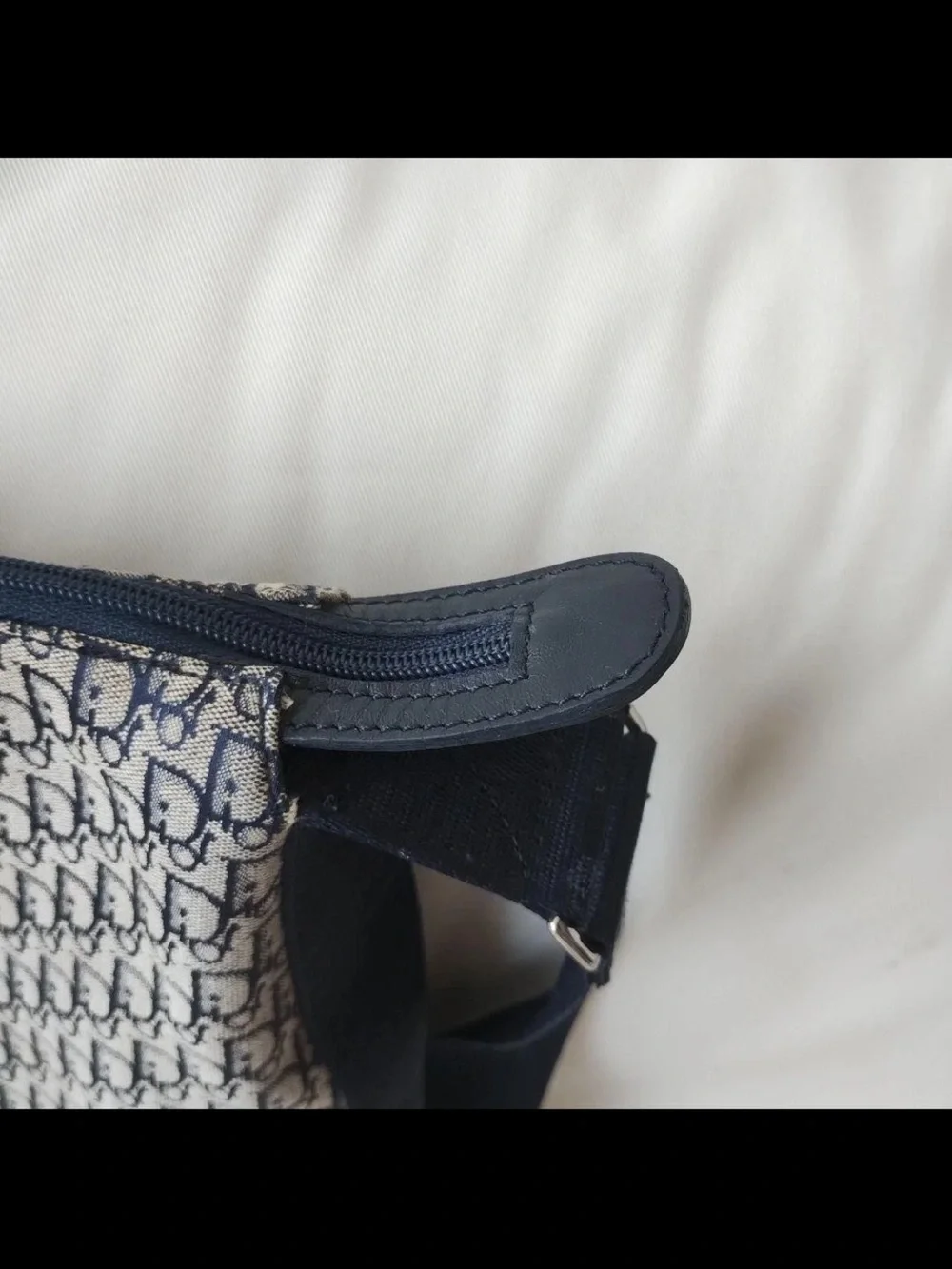Dior Gray and Navy Oblique Logo Crossbody Messenger Bag